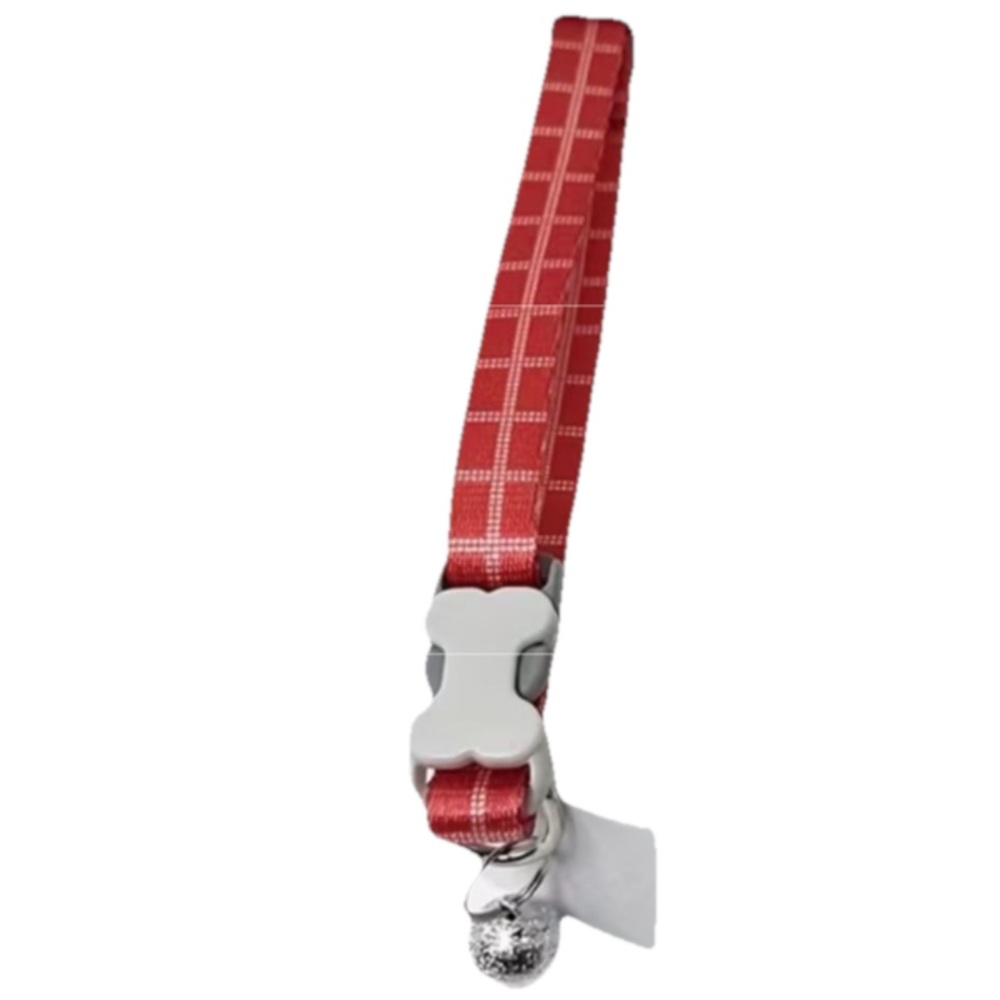 Dog Collar Red Plaid with Bell Adjustable for Puppy’s to Small Dogs NEW